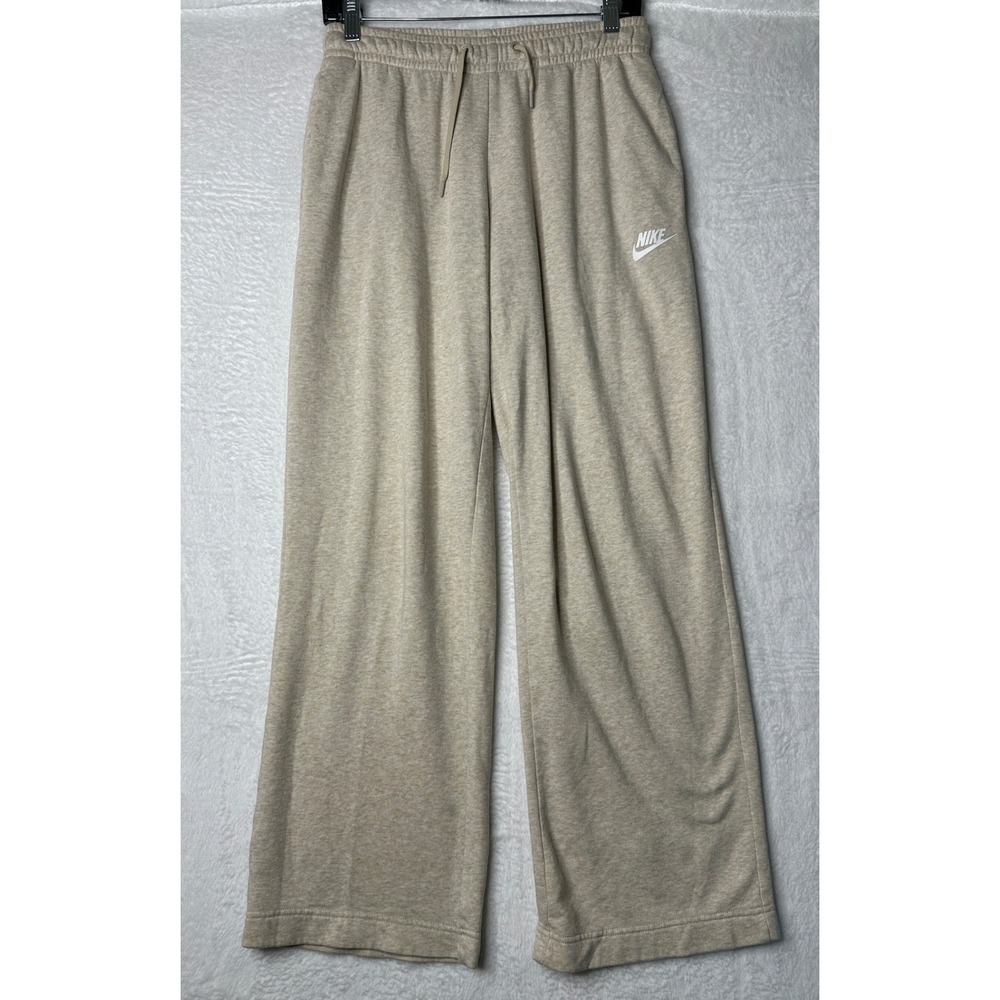 Nike Wide Leg Sweatpants Womens XS Oatmeal Heather Fleece Drawstring Pockets